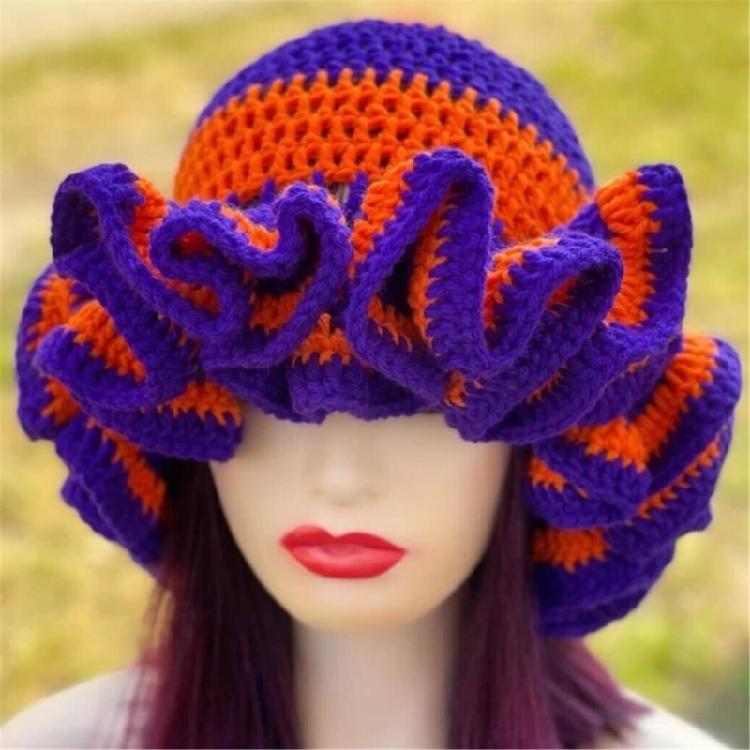 Handcrochet Bucket Hat for Women with Patchwork Ruffle Trim Elegant Fisherman Hat Photography Travel Floppy Bucket Hat