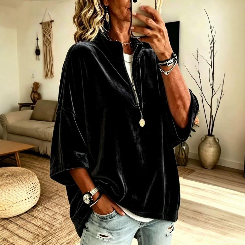Women Velvet Top V Neck Long Sleeve Loose Fit Soft Fabric