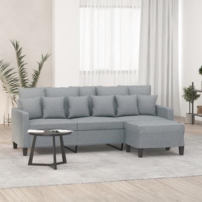 Vidaxl 3-Seater Sofa with Footstool, Light Gray, 180 Cm, Fabric
