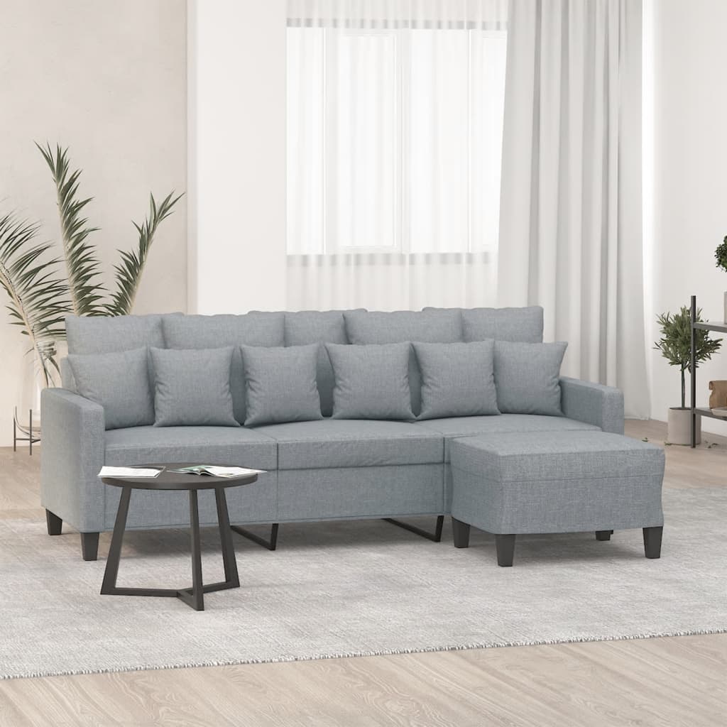 3 Seater Sofa with Footstool Light Grey 180 Cm Fabric