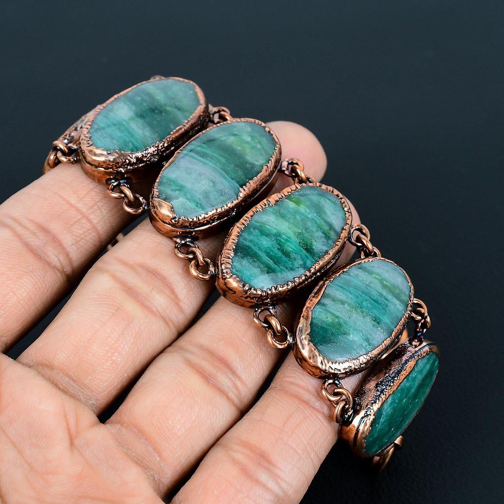 Emerald Handmade Gemstone Bracelet, Copper Electroformed Bracelet Antique Jewelry, Adjustable Bracelet Engagement Gift