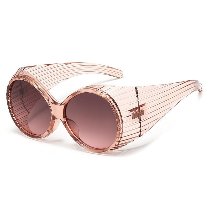 Stylish European American Big Frame Catwalk Sunglasses 2023 New Retro Elliptical Shades Ins Streetwear Black Lens Red Frame