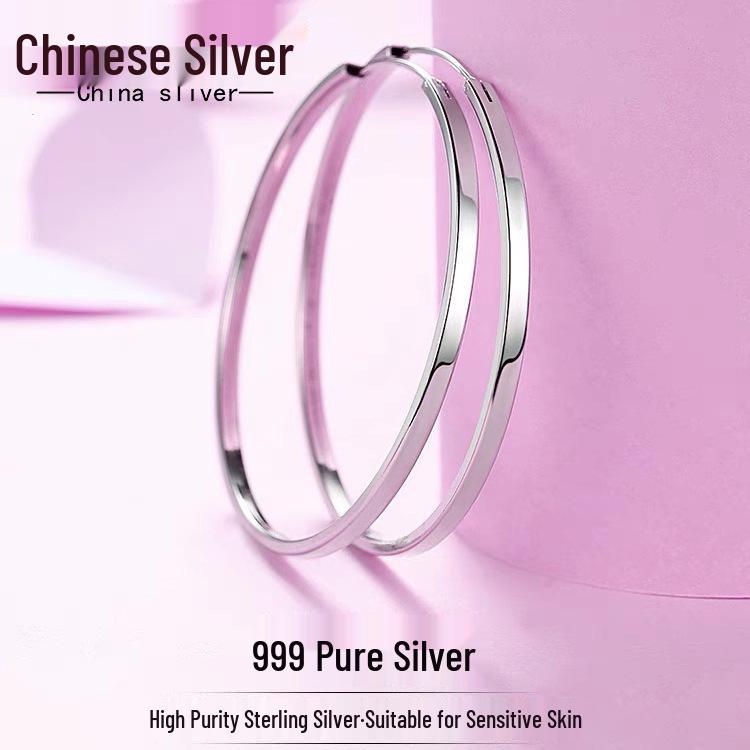 Женские круглые серьги-кольца из стерлингового серебра 999 пробы - Полированные, Элегантные и Современные 30mm ~4g