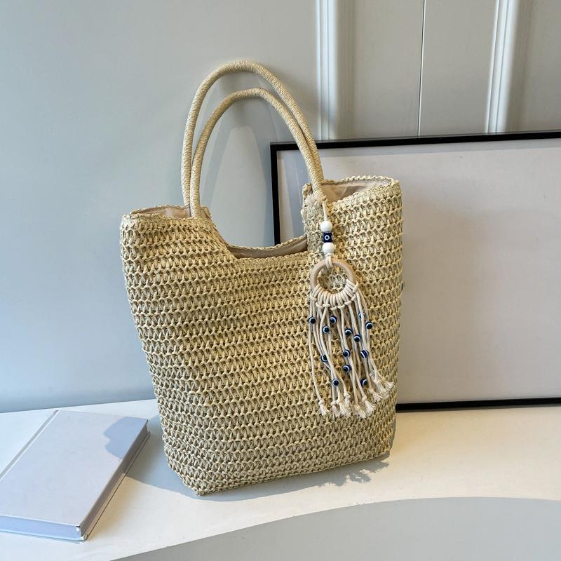 

Yogodlns элегантная женская соломенная тканая сумка женская праздничная пляжная повседневная сумка-тоут с ручками сверху модные сумки на плечо в стиле ретро 28x12x39cm бежевый