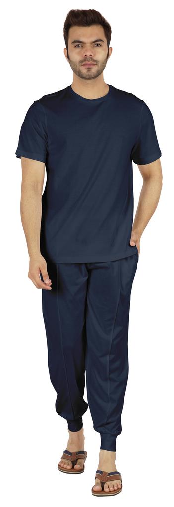 Inkmeso Solid Nightwear For Mens 2 Piece Sleepwear T-shirt And Pants Pajama Set Short Sleeve Pjs Loungewear