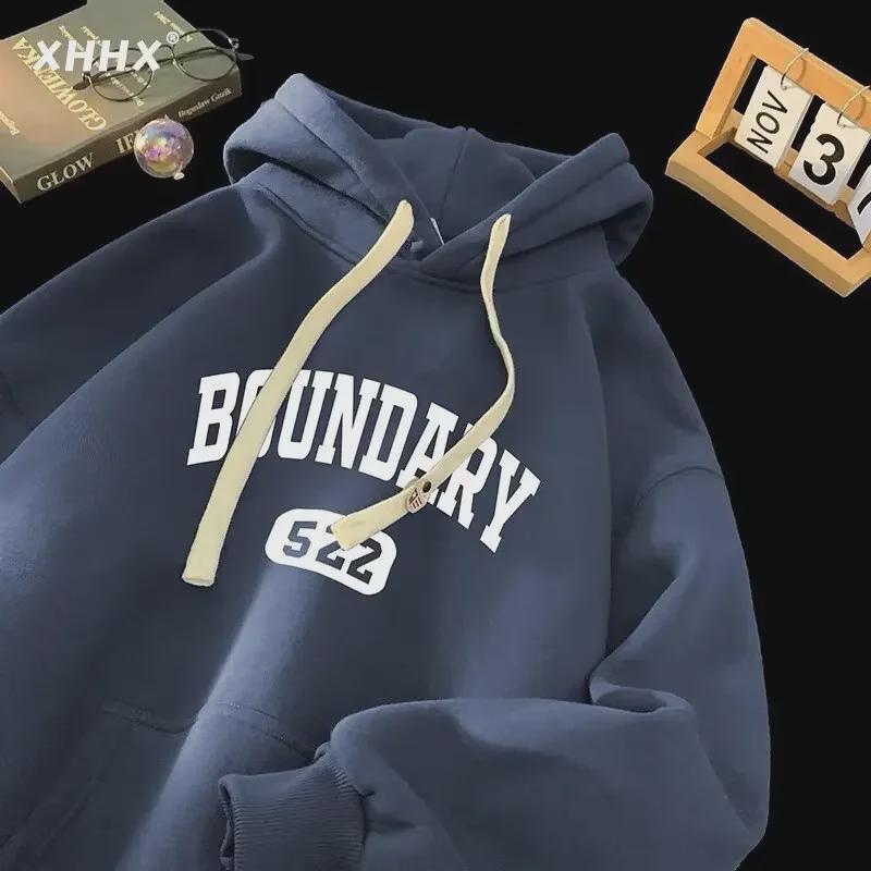 Uniseksowa amerykańska bluza oversize w stylu retro z aksamitną podszewką na wiosnę, jesień i zimę