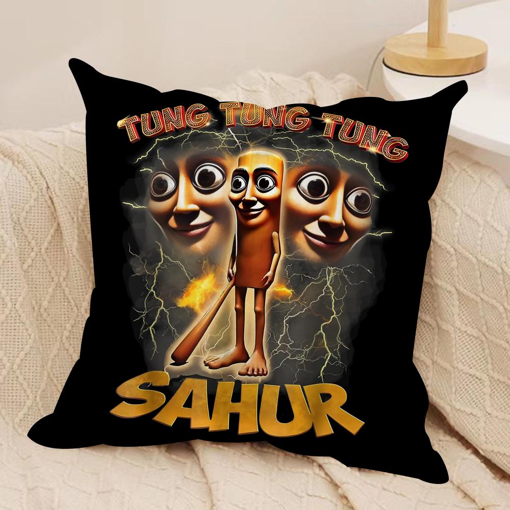 Tung Tung Sahur Six Seven Cushion Cover Silky Short Plush Invisible Zipper Dustproof Sofa Pillow Case For Home Decor