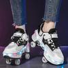 Kids Glowing Sneakers Kids Roller Skates for 6-15 Years Old Four-wheel Deformation Can Walk Can Skate Skates Mens Roller Sneakers