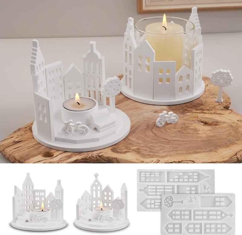 Moule en silicone en résine pour maison et bougeoirs - Fournitures d'artisanat multifonctions pour projets d'artisanat et de décoration