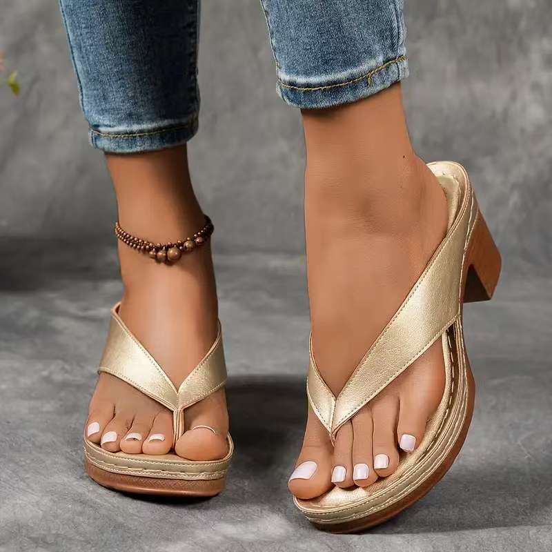 Große Clip-on Modische Sandalen mit hohen Absätzen, Sandalen mit grobem Absatz für Damen