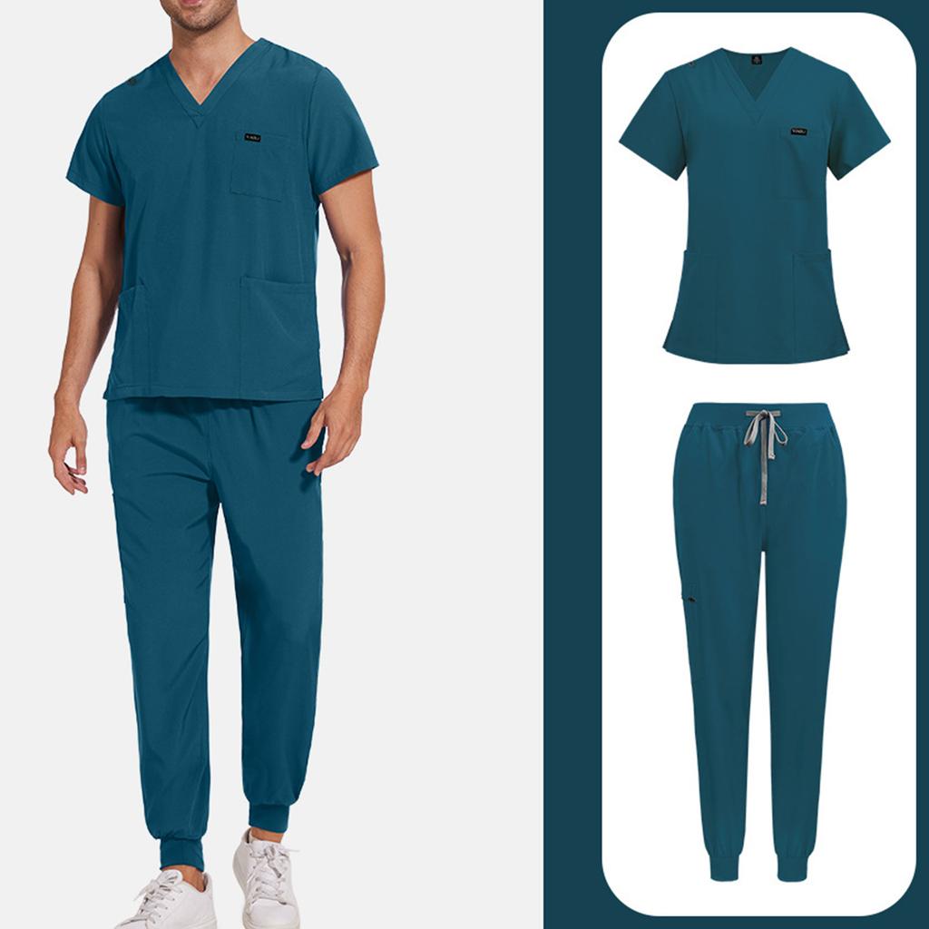Mens' Comfortable And Casual Solid Color Short Sleeved Pants Protective Suit Set