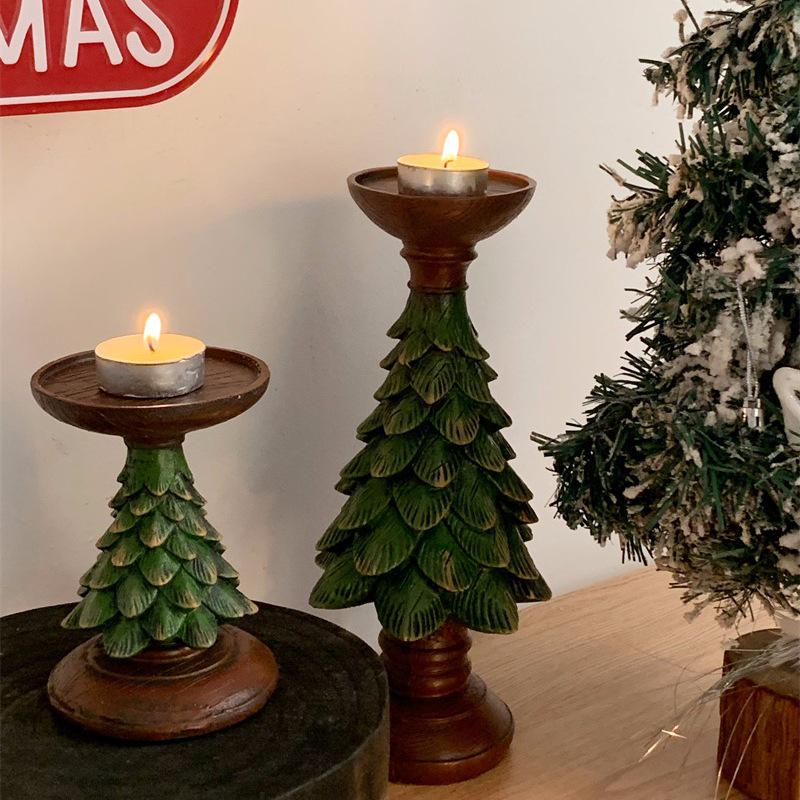 Retro Christmas Tree Candle Holder Ornament for Festive Home Decor