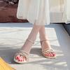 Franska strassandaler dam sommar 2025 ny mode dam öppen tå med kjol tjock klack med hög klack