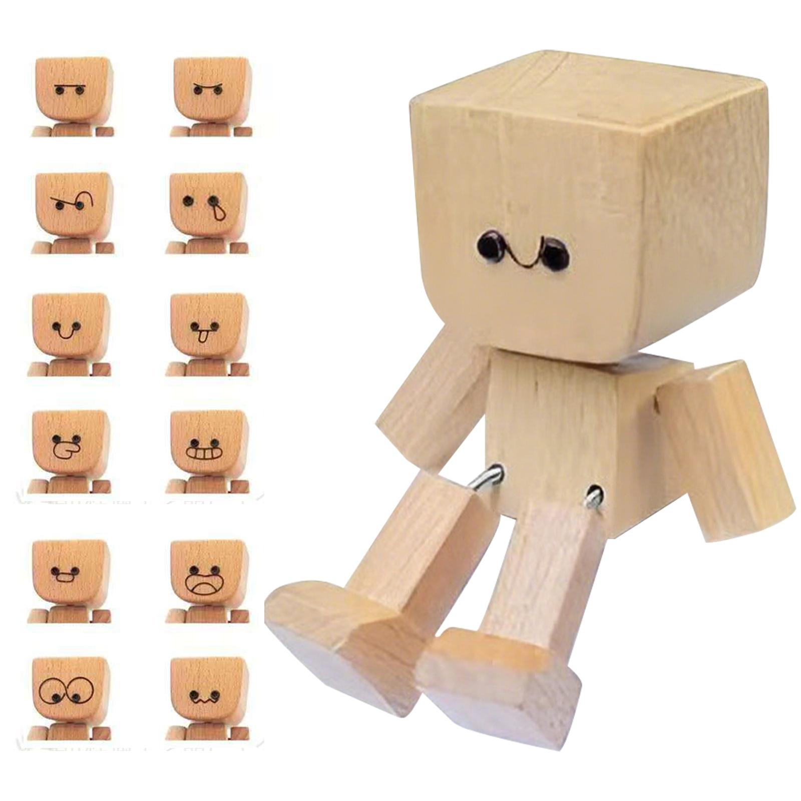 

Shaking Wooden Man Figurine with 12PCS Expressions Charming Little Wooden Figure Wooden Figure Shaking Feet for Car Sedan SUV чорний