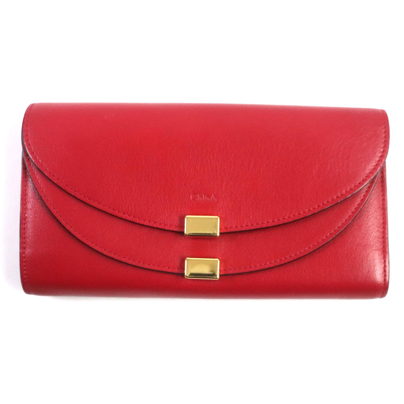 Great Chloe Purse GEORGIA Georgia bi-fold long wallet Red leather Women 3P0284 Used