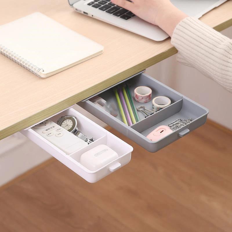 HEYEJET Hidden Drawer Organizer No-Punch Under Desk Stationery Box Paste Small Drawer Tray Under Drawer Storage bak to school
