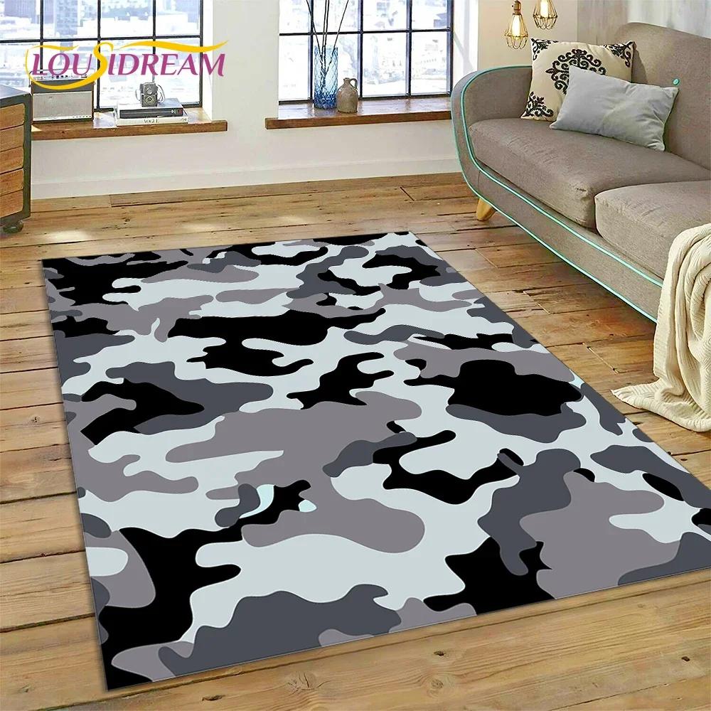 3D bunter Tarnmuster grüner Camouflage 2025 Stil Teppich für Wohnzimmer Schlafzimmer Zuhause Sofa Dekoration Bereichsteppich rutschfeste Bodenmatte