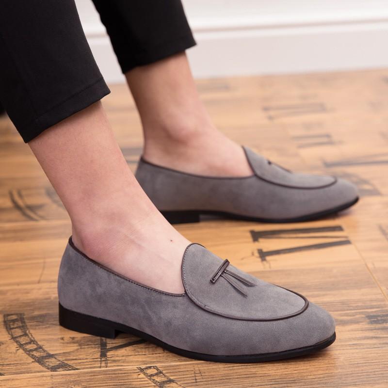 Mens Casual Suede Loafers Slip-On Round Toe Rubber Sole Comfort Shoes Daily Wear