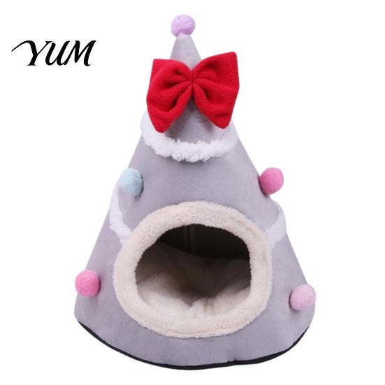 Soft Plush Pet Cave Christmas Tree Cat Bed, Bed with Removable Cushion, Non-slip Bottom, Cozy House for Indoor Cats Kittens Winter Holiday Decoration