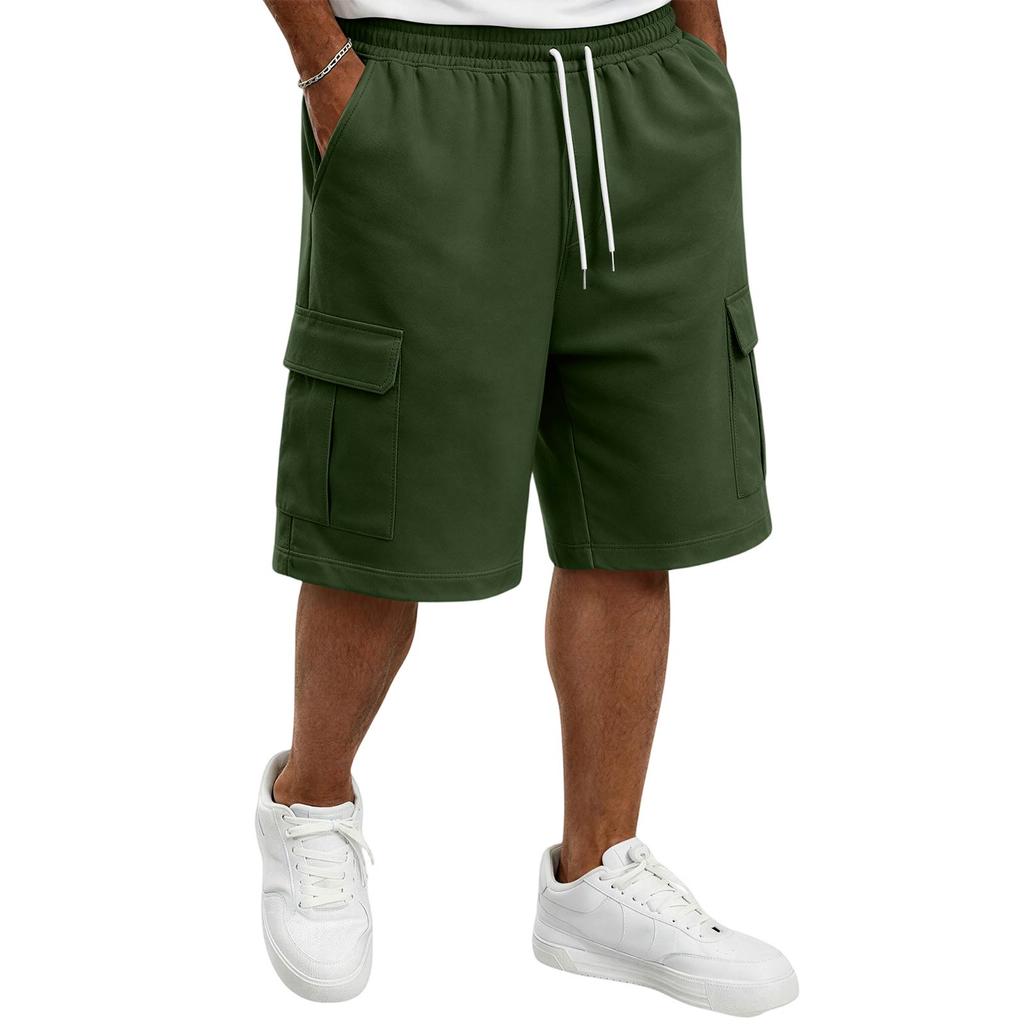 Herren Freizeithose mit Kordelzug und Cargotaschen Entspannte Passform Elastischer Bund Weicher Stoff Knielanges Design