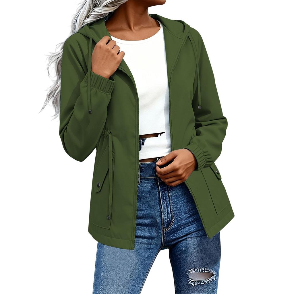 Women's Windbreaker Hooded Jacket with Zipper for Outdoor Hiking