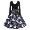 Women's Casual Fashion Christmas Holiday Print V-neck Vintage Dress