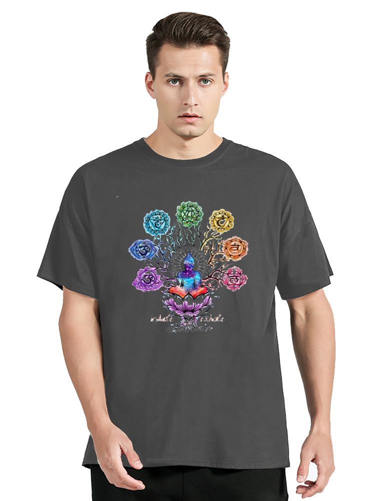 Rainbow Namaste Lotus Graphic Print Tshirt Women Meditation Breathe T-Shirt Female Yoga Posture T-Shirt Men Cotton Tops Tee