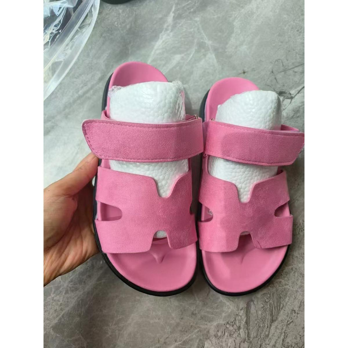 Sommer neue Styles, Sandalen mit dicker Sohle, Klettverschluss, Color Blocking, Oberbekleidung, Freizeit, Damenschuhe 38 pink