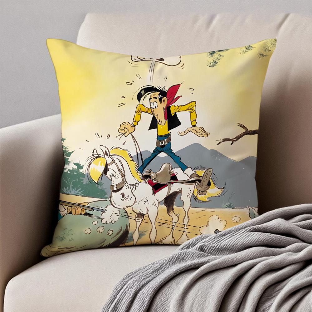 Classic Western Cartoon LLucky Luke Cushion Cover Pillowcase Antidustmite Invisible Zipper Short Plush Sofa Cushion