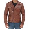 Noora Mens Brown Motorcycle Biker Leather Jacket With Zipper Closure & Belt | Brown Café Racer Leather Jacket