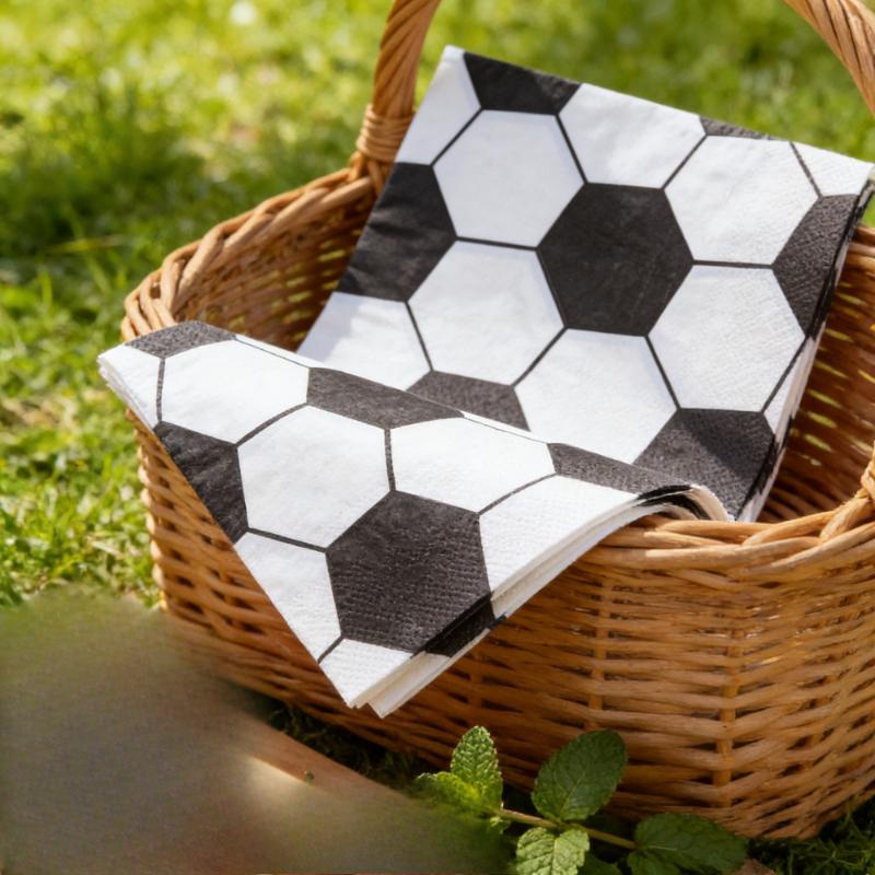 20pcs/bag Paper Napkins Black and White Football Sports-Themed Party Decoration Soccer Dinner Events Disposable Party Tissues