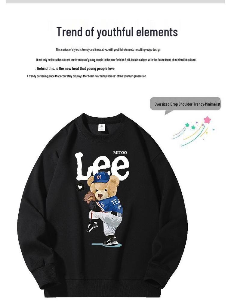 Lee & Mitoo Co-Branded 2025 Men's Fleece-Lined Sweatshirt: American Trendy, Thickened, Long-Sleeve, Couple Style for Autumn/Winter.