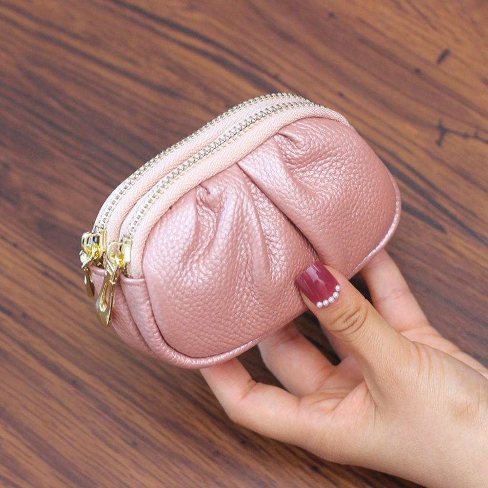 Fashion Wrinkle Mini Wallet Double-layer Zipper Short Wallet Solid Color Multifunctional Card Holder Women