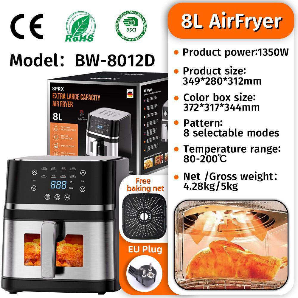 Large Capacity Visible Air Fryer - High Power Electric French Fry Maker for Home Use, Oil-Free Cooking