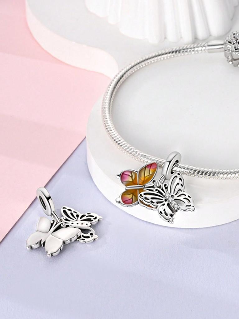 Charms Plata Colorful Butterflies Beads Charm Copper Plated Fit Charms Copperoriginal Bracelet For Jewelry Making Diy Charm