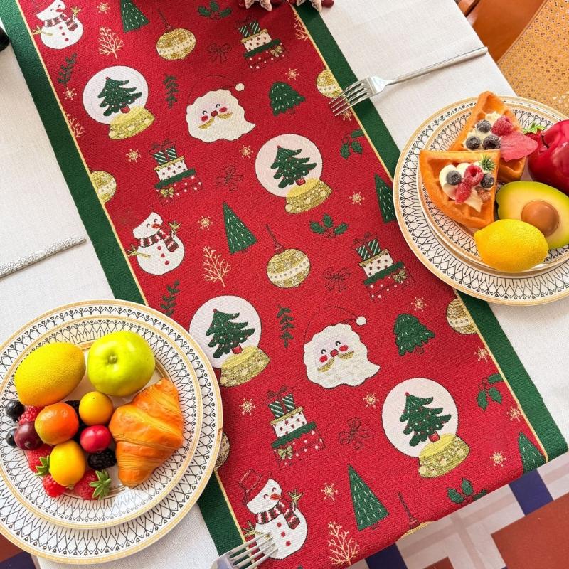 Polyester Christmas Table Runner with Edge Trim for Dining Tables, Entry Tables and Seasonal Family Hosting Needs