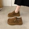 Fashion Women's Fashion Thick Sole Single Shoes Spring New Round Head Suede Metal Buckle Anti-slip Wear-resistant Flat Shoes