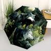 1pc Two Wolves In the Forest Automatic, Cute Cartoon Pattern, Portable Outdoor Umbrella, Perfect, Holiday Gift for fans.C037