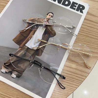 Oval Metal Frame Glasses Trendy Anti-blue Light Frameless Eyeglasses Summer Women Men Lightweight Comfortable Glasses