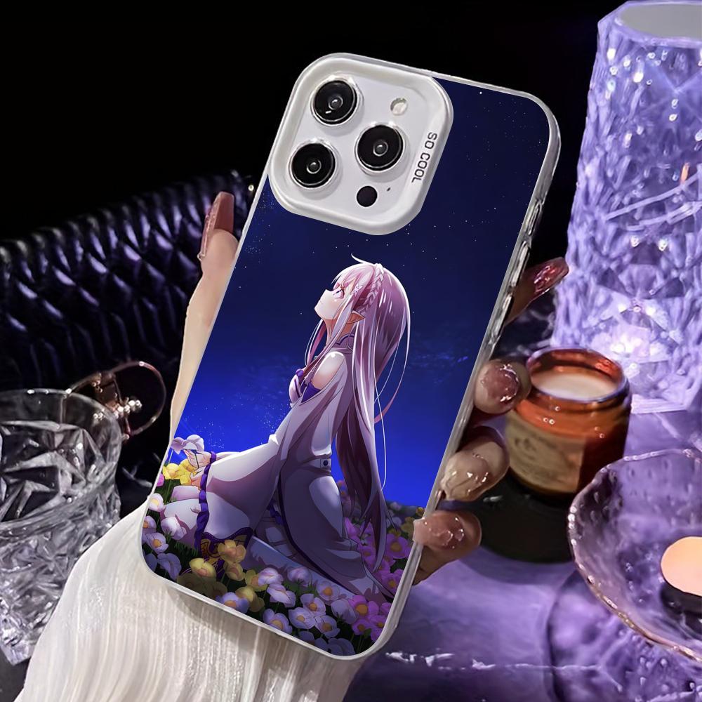 ReZero Emilia Waifu Wit Transparante Mobiele Telefoonhoes voor iPhone 17 16 15 14 13 12 11 X XR XS Air Pro Max Plus Kleurrijke Cover