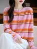 100% Wool Striped Cashmere Button-Up Sweater for Women - Korean Style, Autumn/Winter Collection