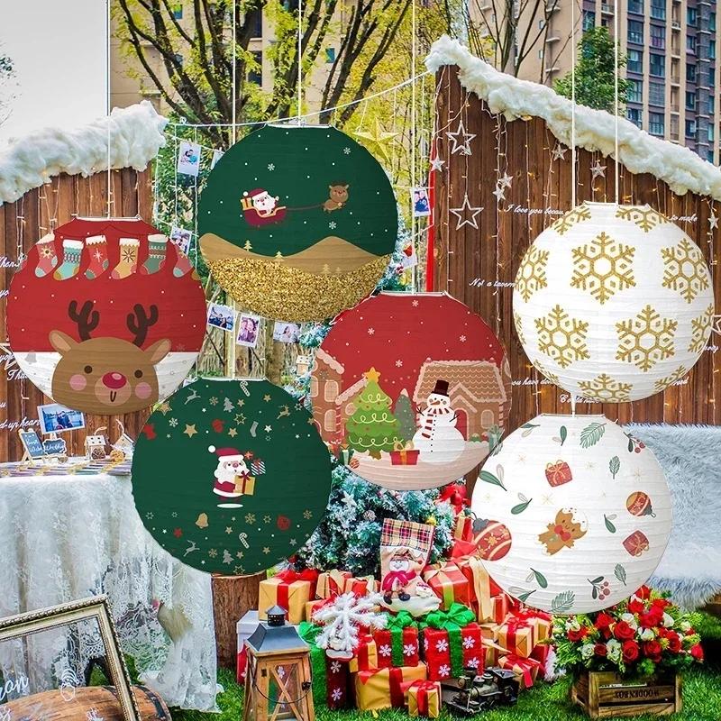 Hanging Lantern Paper Ball Christmas Festival Decoration Accessories Santa Xmas Gift Craft Decor Christmas Tree