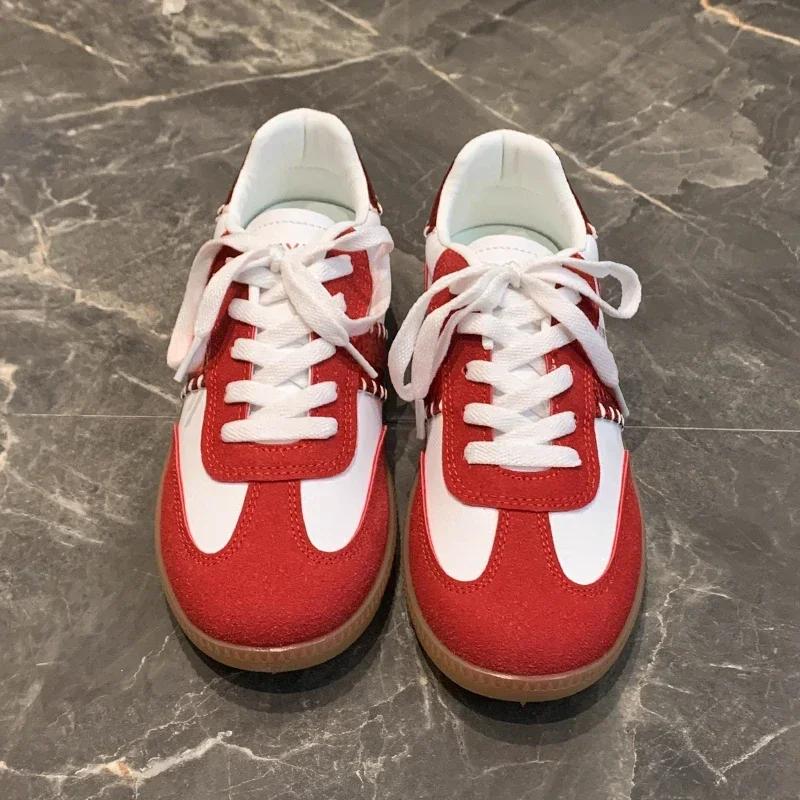 Mode 2024 Damen Sneaker Frühling Herbst Spleißen Echtes Leder Beliebt Schnürer Flats Lässige Arbeitsschuhe Frau Neuankömmling