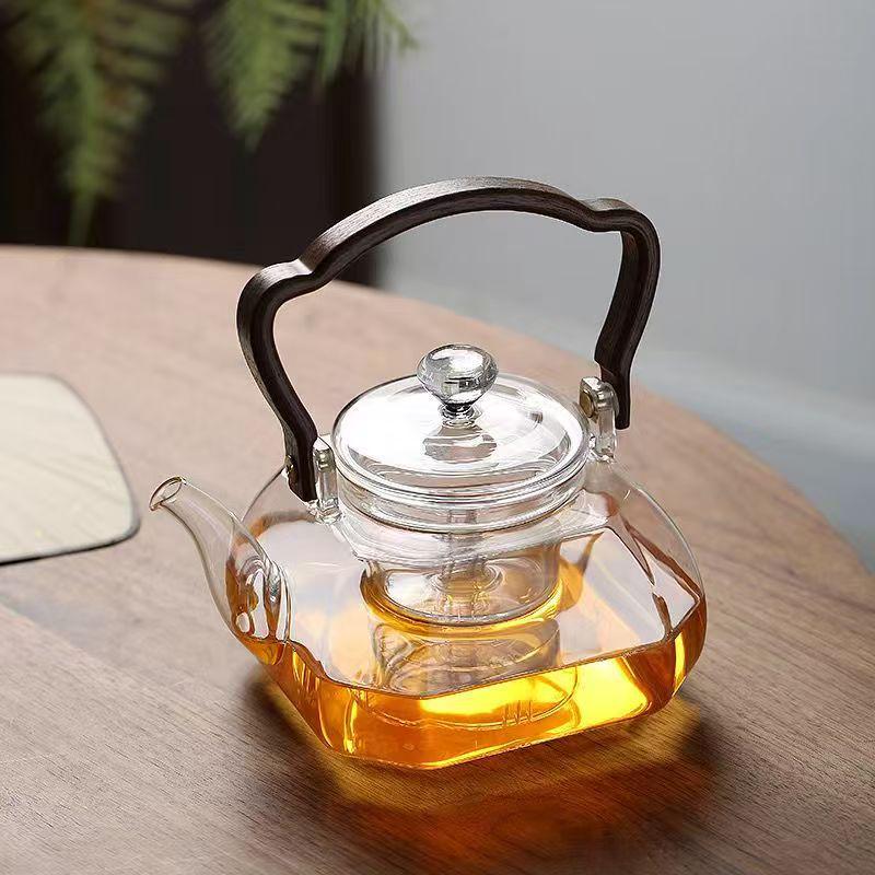 High-Temperature Resistant Borosilicate Glass Teapot with Handle for Stove-Top Brewing