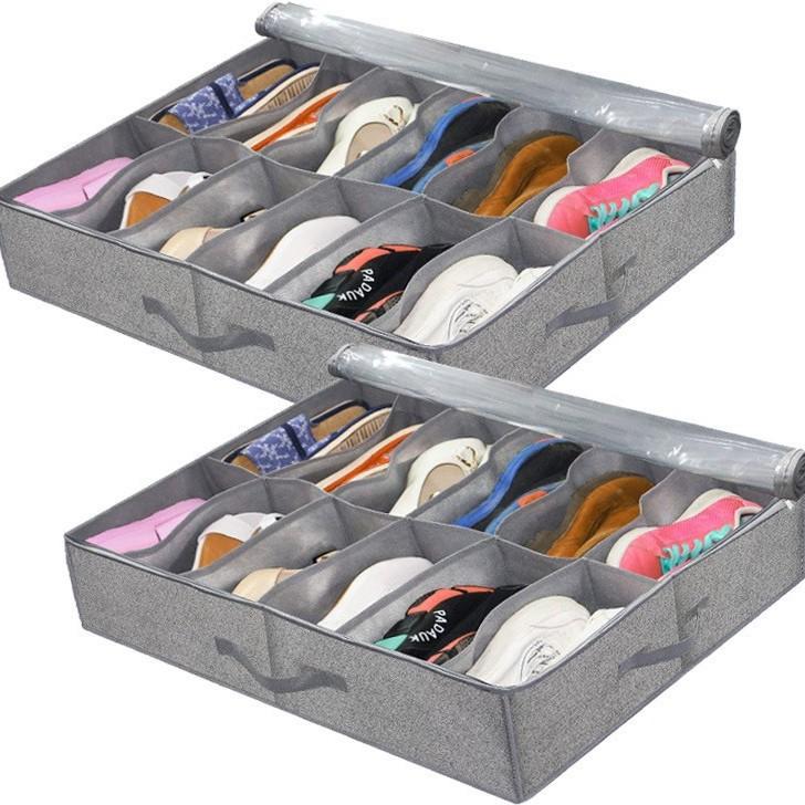 Large Shoe Storage Container for 12 Pairs: Maximize Under Bed Space - Foldable Organizer with Sturdy Handles for Closet & Travel