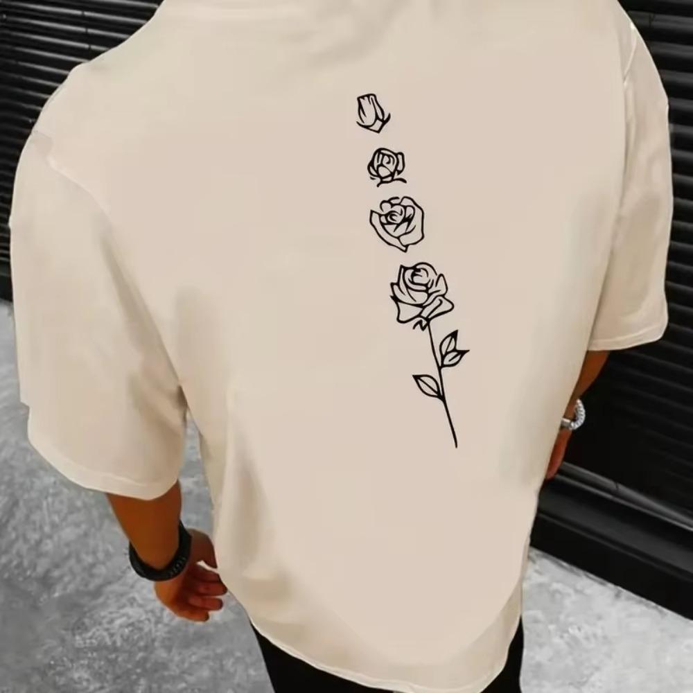 New Rose Print Mens TShirt Loose Fit Summer Casual Short Sleeve Tshirts Simple and Stylish Harajuku Style Mens Top Cotton