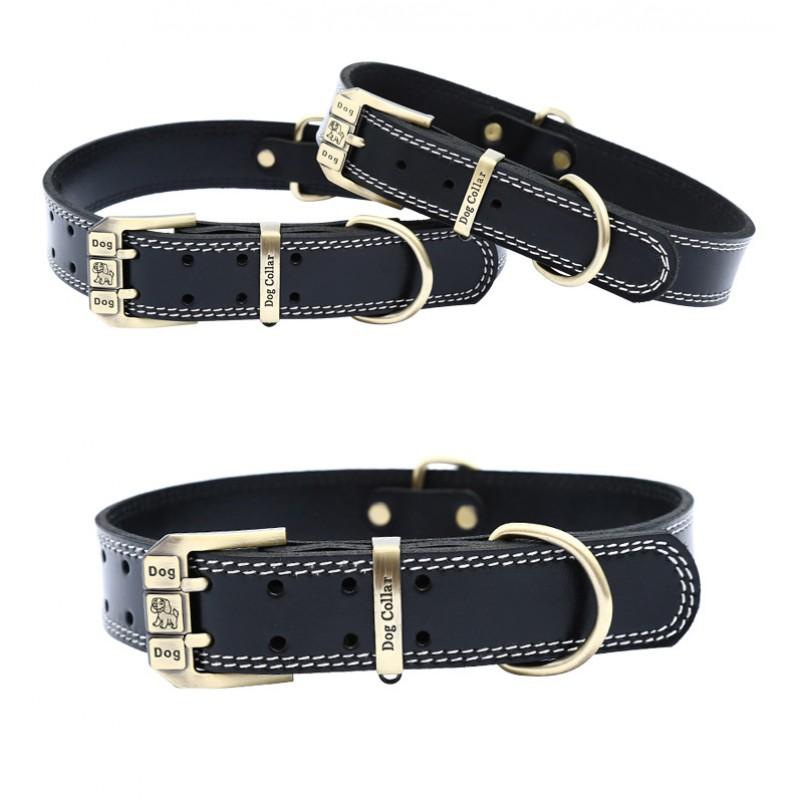 Genuine Leather Dog Collar Small Medium Large Dogs - Adjustable Durable Pet