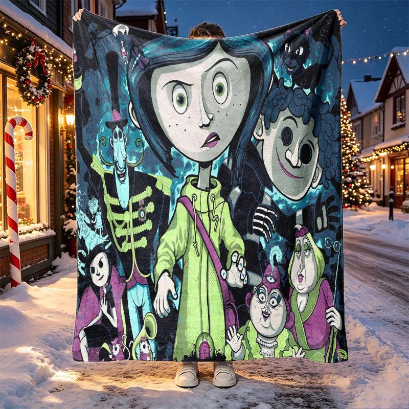 Coraline Pattern Blanket for Home Decoration, Bed, Sofa, Car Travel, Camping, Suitable for All Seasons, Birthday Christmas Gift