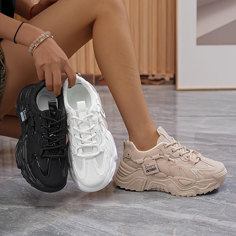 Women's solid color mesh shoes sneakers lace-up thick-soled soft-soled walking comfort shoes low-top breathable training shoes
