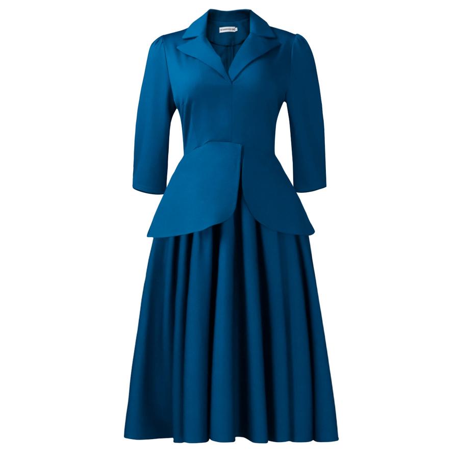 Women's Autumn Fashion Plus Size Dress with Blazer Collar, Solid Color A-Line Maxi Dress for African Women